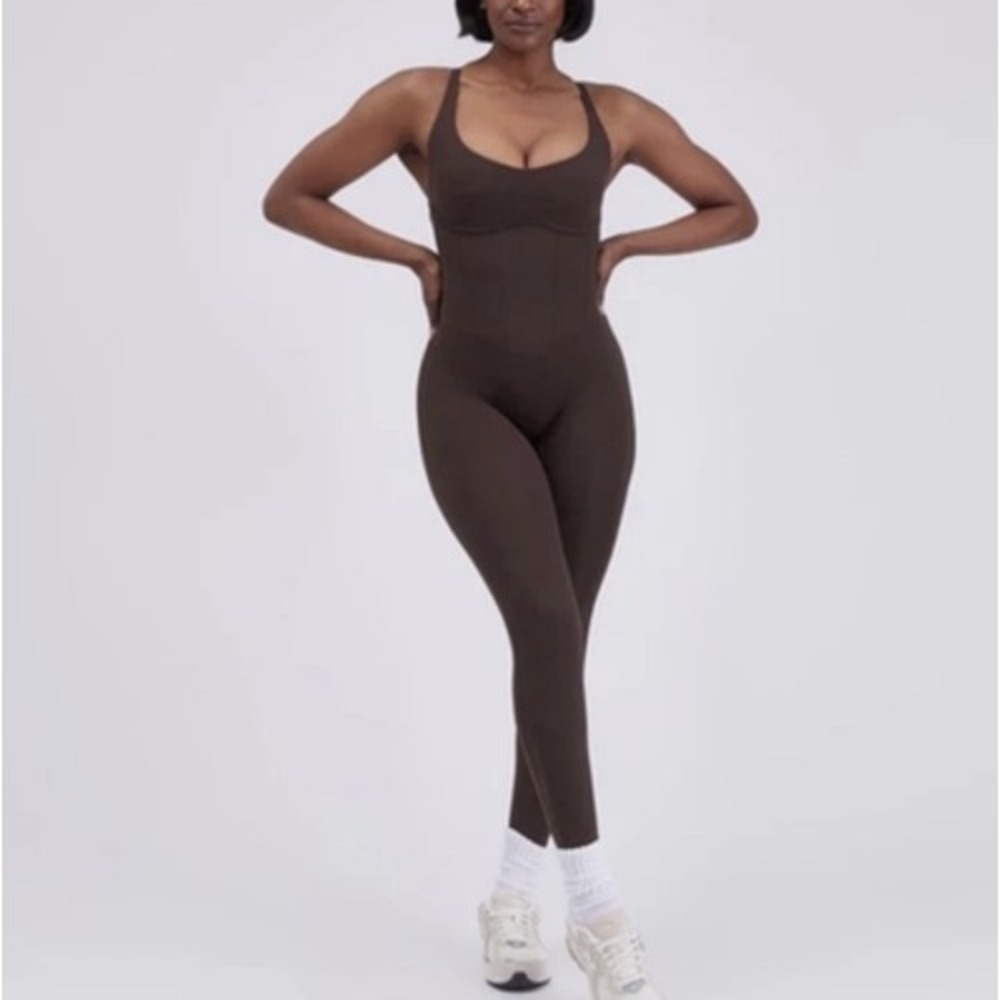 Buffbunny Corset Bodysuit Womens Large Brown Strappy Scoop Neck One Piece